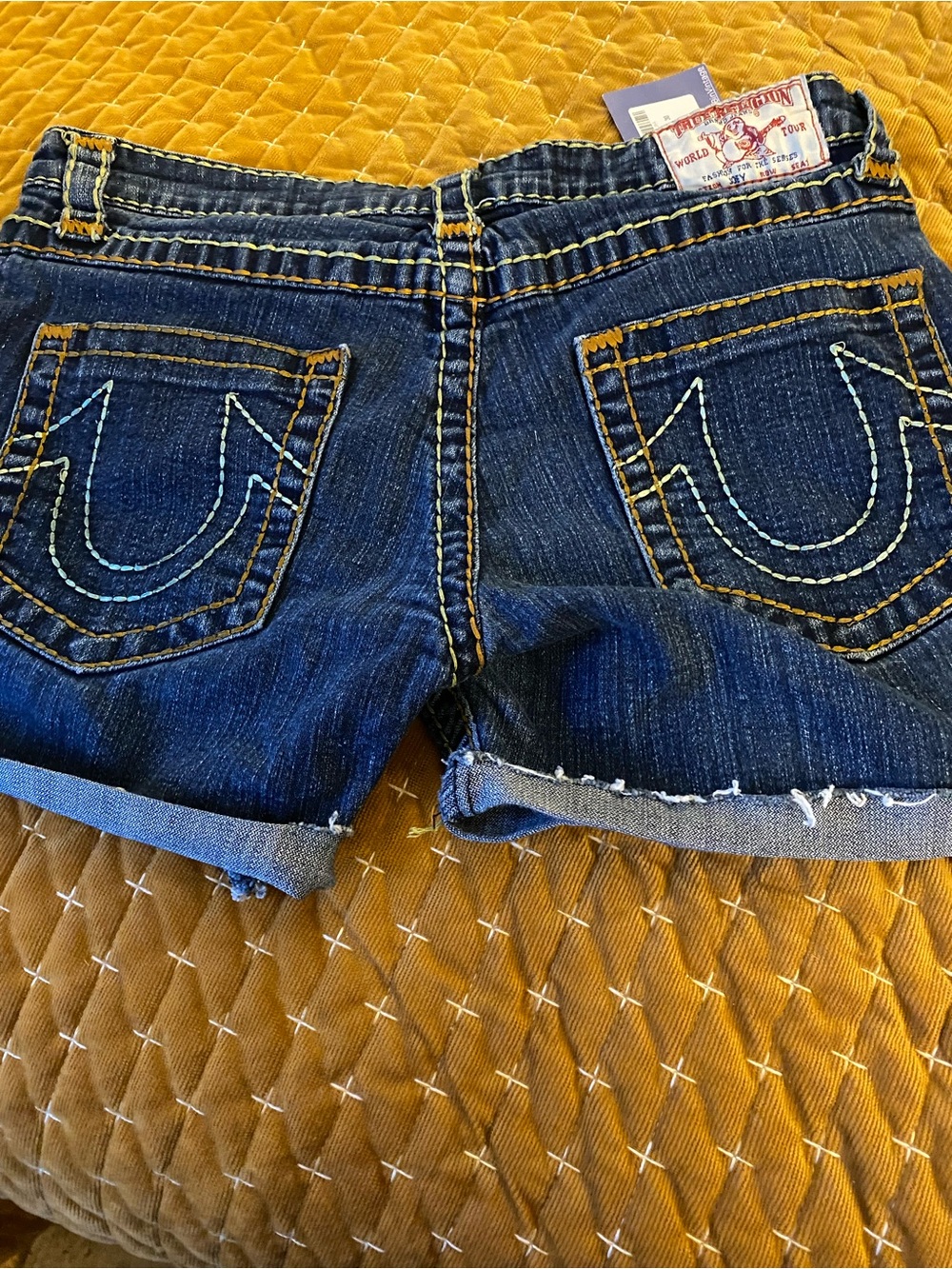 NWT, True Religion Dark Wash Denim Women’s Shorts with Contrast Stitching